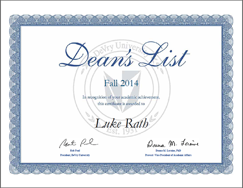 Deans List Award Fall 2014