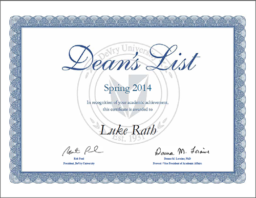 Deans List Award Spring 2014
