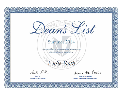 Deans List Award Summer 2014